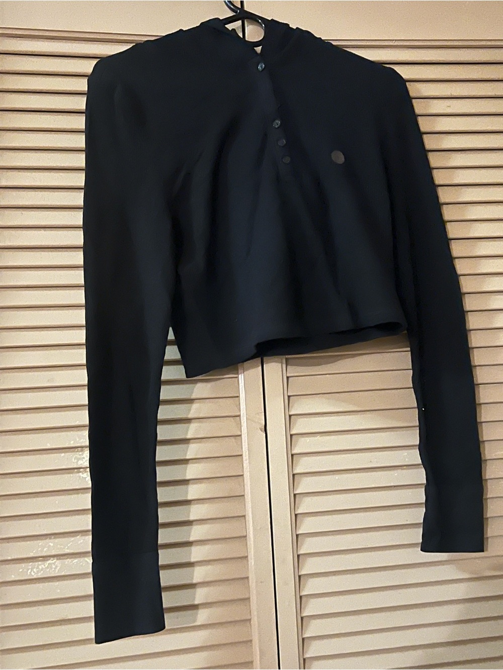 Cropped Black Hooded Button-Front Top